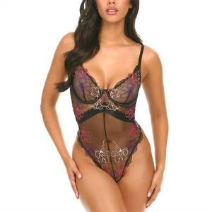 NEW OH LA LA CHERI leanna teddy with embroidered mesh bodysuit in black